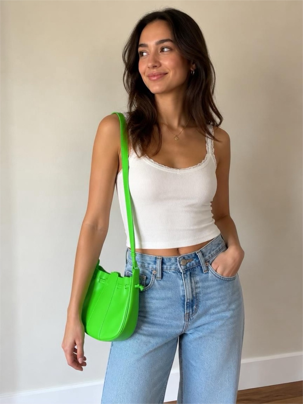 Lime Green Geir Ness Norway Pavillion Cinchable Bag Purse Handbag with Coin Bag